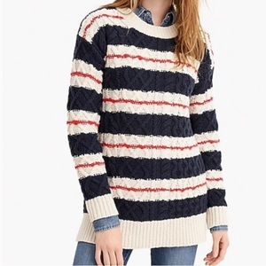 Cozy J. Crew Cable Knit Wool Long Sleeve Stripe Sweater